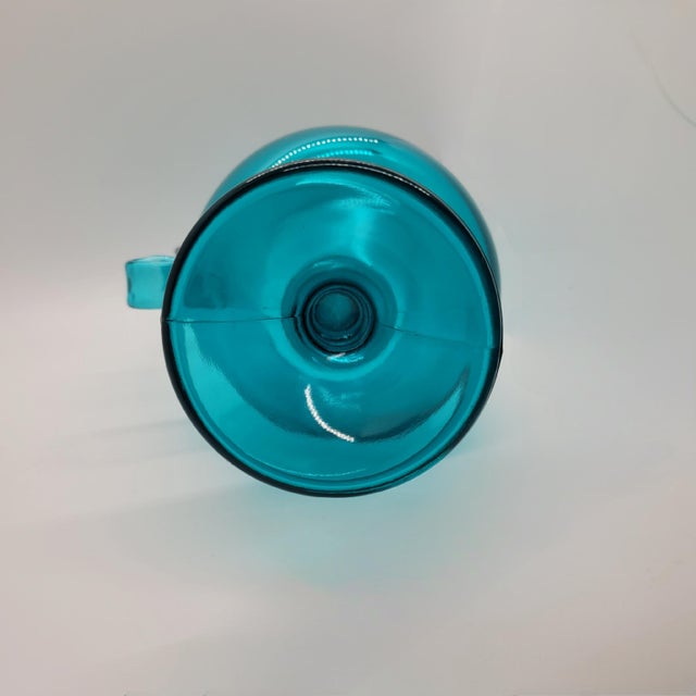Vintage Le Smith MCM Aqua Glass Pitcher Candleholder Vase Simplicity Design For Sale - Image 6 of 10