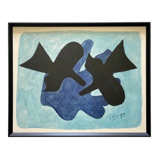 Georges Braque Vintage 1970 Mid Century Modernist Framed French Fine Art Lithograph Print " Astre Et l'Oiseau II " 1958 For Sale