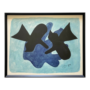 Georges Braque Vintage 1970 Mid Century Modernist Framed French Fine Art Lithograph Print " Astre Et l'Oiseau II " 1958