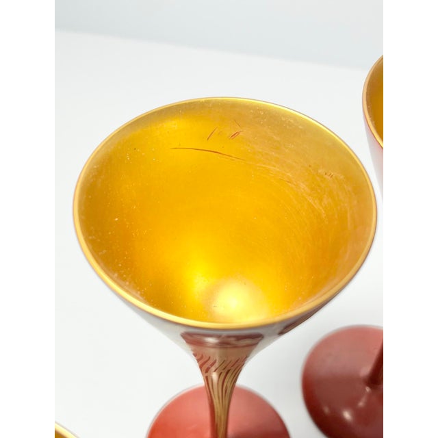 1960s Red Gold Urushi Lacquer Onagadori Rooster Sake Cocktail Glasses - Set of 9 For Sale - Image 12 of 12