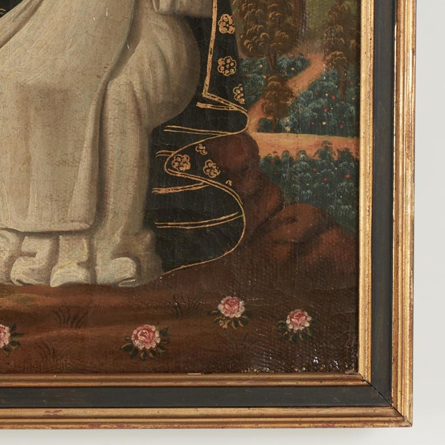 Antique Religious Mexican Painting of a Female Saint For Sale - Image 10 of 11