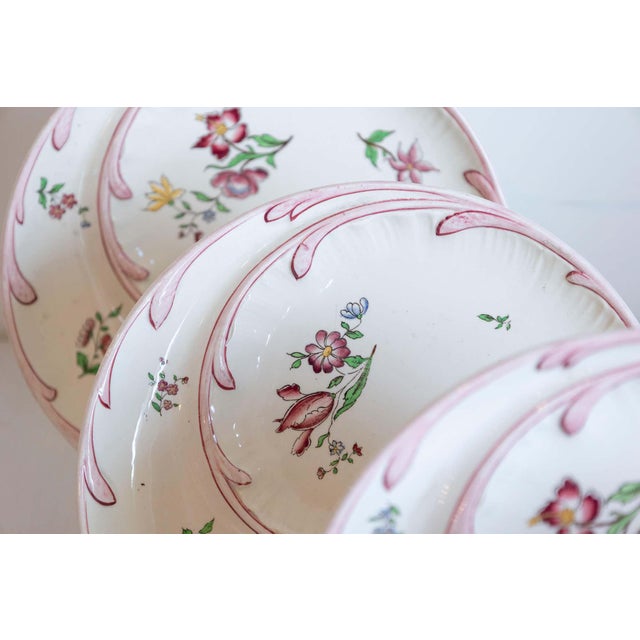 French 19th Century Sarreguemines Majolica Asparagus Plates with Pink Flowers For Sale In Atlanta - Image 6 of 9