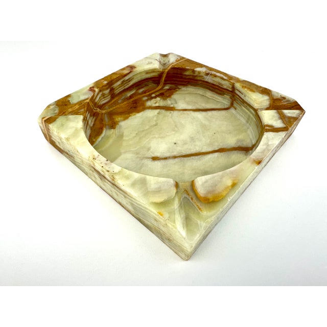 Vintage Banded Onyx Stone Square Ashtray Catchall For Sale - Image 4 of 9