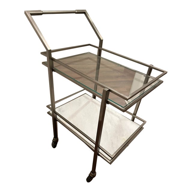 Restoration Hardware Glass , Chrome and Marble Bar Cart For Sale