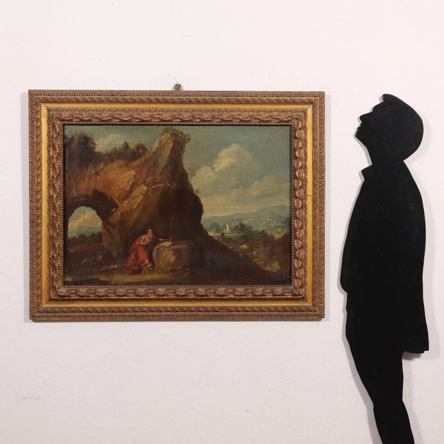 Oil painting on canvas. North-Italian school of the eighteenth-xviii century. In a large rather barren hilly landscape,...