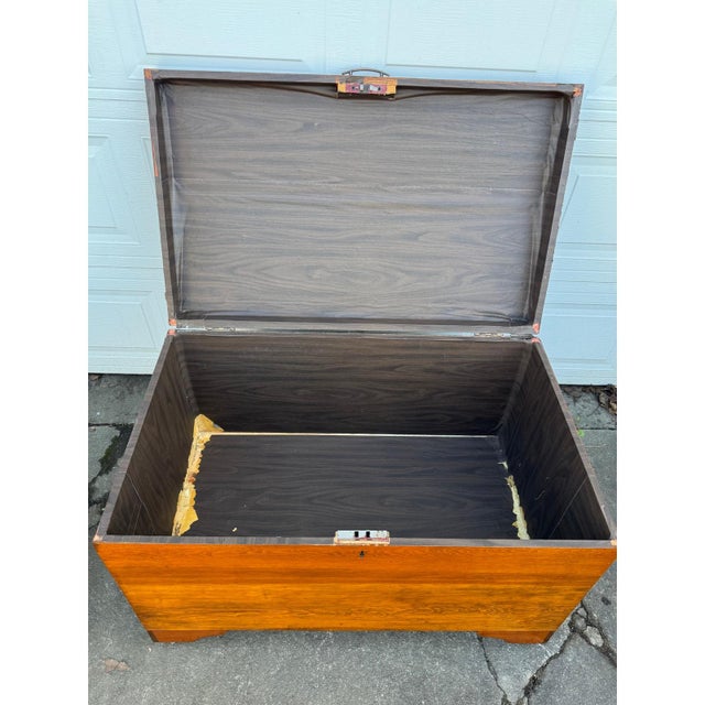 Vintage Wooden Hope Chest W/ Yale Lock – Solid Wood Blanket Chest on Casters For Sale - Image 16 of 17