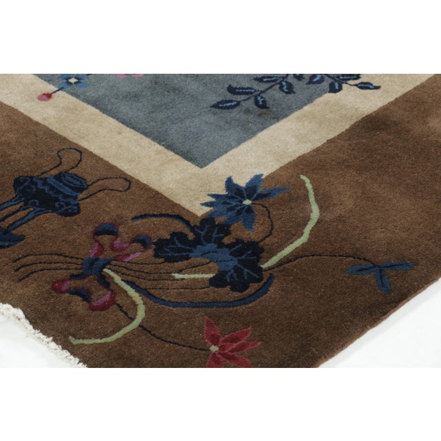 1930s Antique 20th Century Chinese Deco Rug With Flowers & Pictorials - Rug & Kilim For Sale - Image 5 of 9