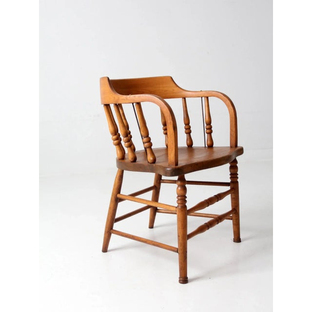 Brown Antique Captian's Chair For Sale - Image 8 of 10