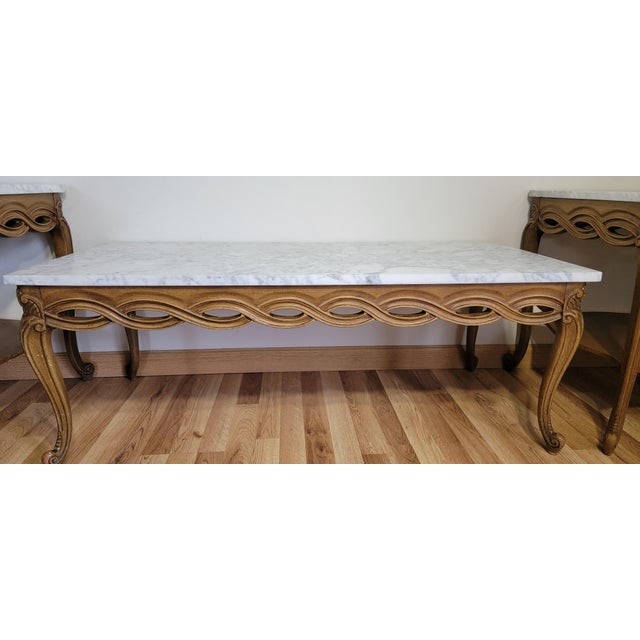 White Mid 20th Century MCM Solid Marble Top Coffee and End Table Set For Sale - Image 8 of 18
