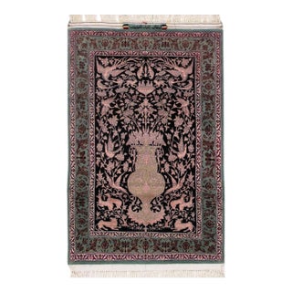 Pasargad DC Black Handmade Silk & Wool Rug For Sale