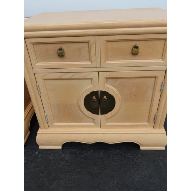 Bernhardt Hollywood Regency White Oak Large Nightstands End Bedside Tables a Pair 6400 For Sale - Image 12 of 18