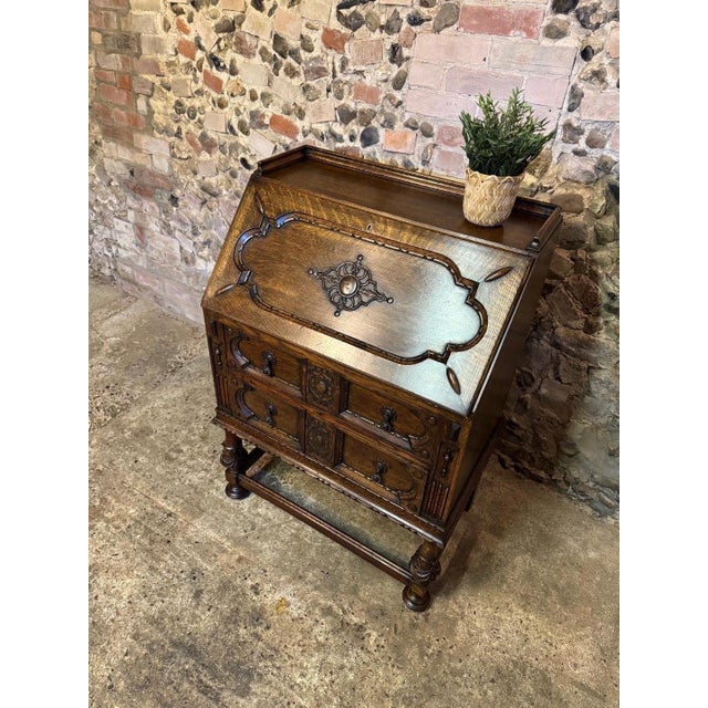 Brown Vintage Jacobean Carved Oak Secretaire, 1920 For Sale - Image 8 of 18