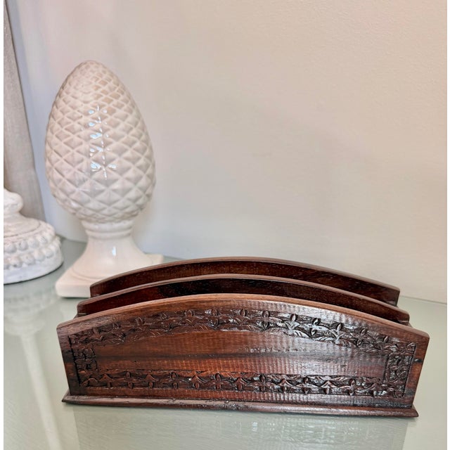 Wood Vintage Hand-Carved Wood Double Letter Holder For Sale - Image 7 of 9