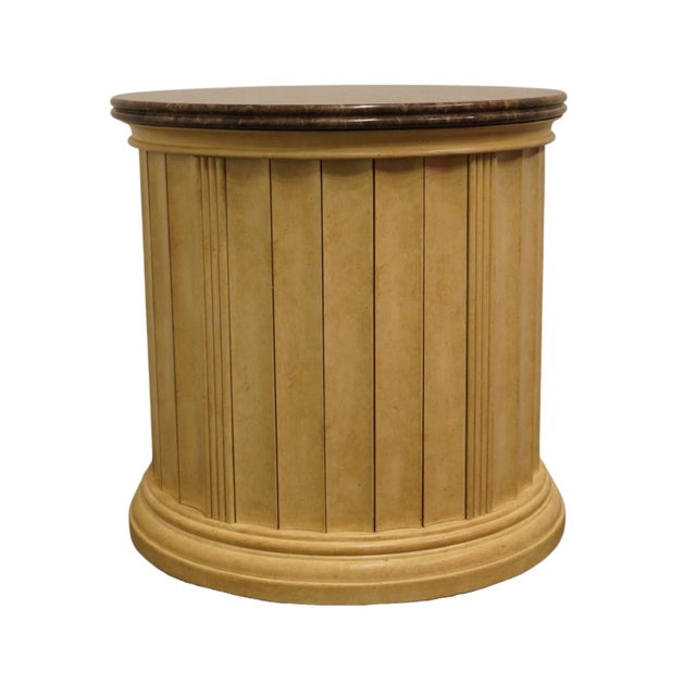 Cream Lexington Furniture Cream / Antiqued White Italian Neoclassical Tuscan Style 26" Round Accent Storage End Table W. Granite Top 343-214 For Sale - Image 8 of 11