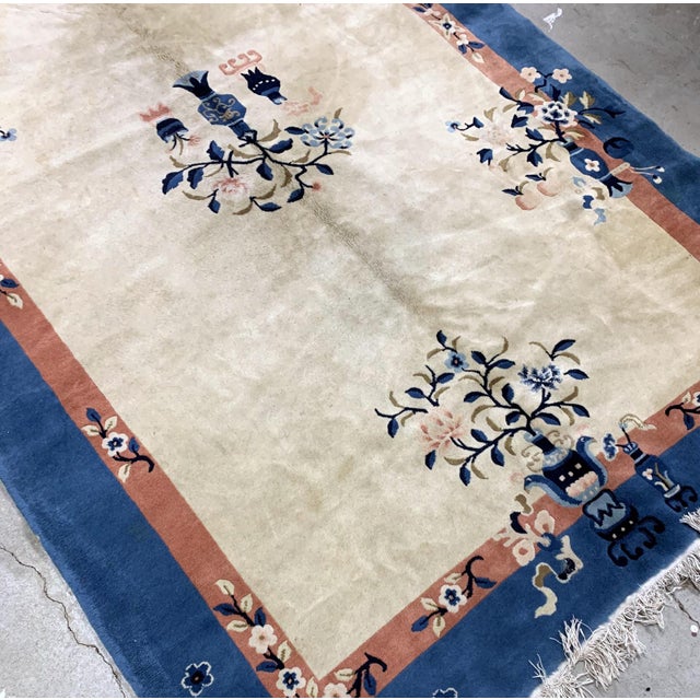 Textile 1930s, Handmade Vintage Art Deco Chinese Rug 5.1' X 8.1' For Sale - Image 7 of 9