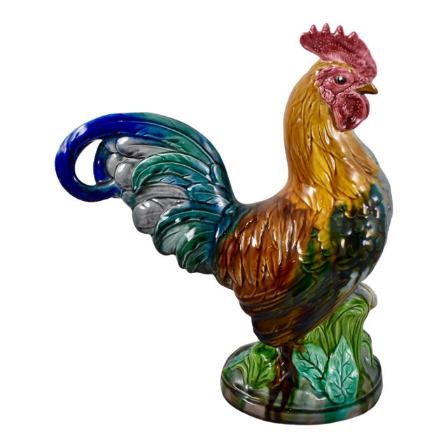 Minton English Majolica John Henk Standing Rooster Figure, Circa 1910 For Sale