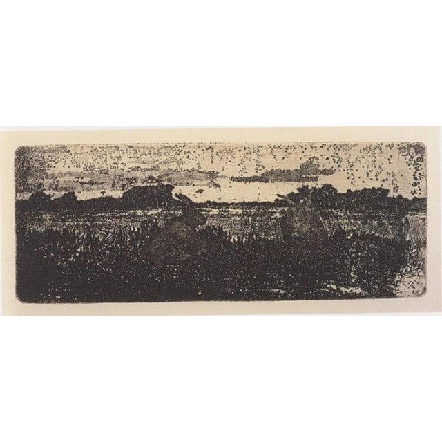 Giovanni Fattori Landscape with two oxen Etching Dimensions: 14,5x37,5 cm The work is authenticated by the daughter of the...
