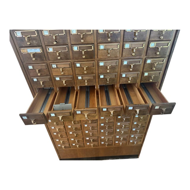 Vintage 72-Drawer Wooden Library Card Catalog Cabinet For Sale In Pittsburgh - Image 6 of 6