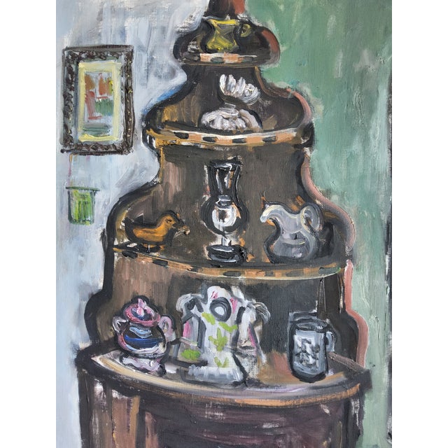 Striking oil painting from Sweden titled The Corner Cabinet in Falsterbo" painted by Ulla Borgström (1918-1999) listed...