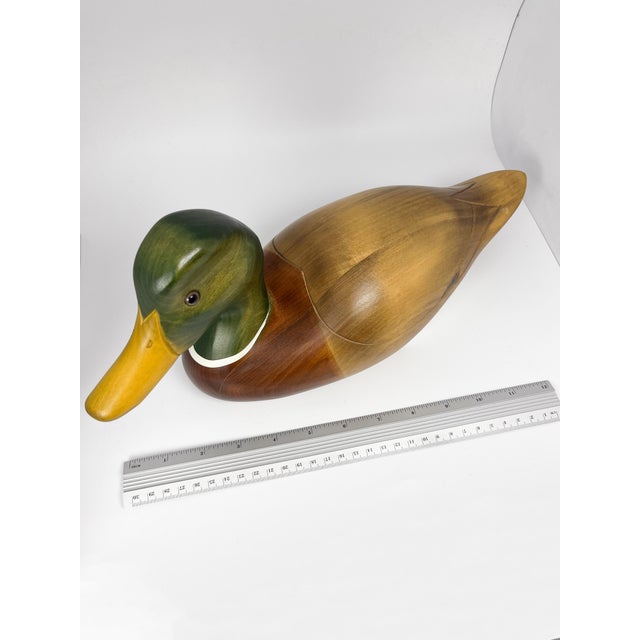 Large Vintage Hand Carved 14" Wood Mallard Duck Decoy by Hummel Woodworking For Sale - Image 10 of 13