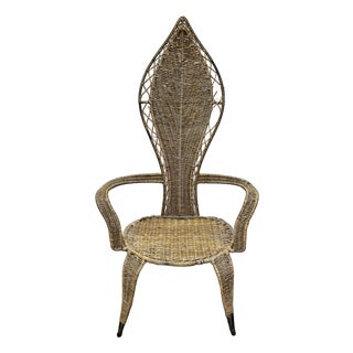 Vintage Attributed Danny Ho Fong & Miller Fong for Tropi-Cal Mid-Century Modern High-Back Wicker Accent Chair For Sale