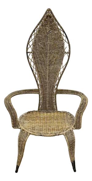 Vintage Attributed Danny Ho Fong & Miller Fong for Tropi-Cal Mid-Century Modern High-Back Wicker Accent Chair