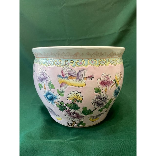 Chinoiserie Vintage Hand Painted Chinese Porcelain Chinoiserie Koi Fish Bowl For Sale - Image 3 of 8
