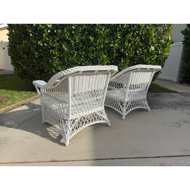 Vintage Handwoven Rattan Lounge Chairs With Braided Trim, Pair For Sale In Naples, FL - Image 6 of 12