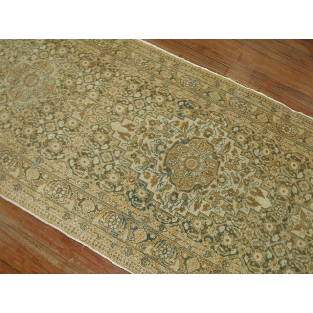 Early 20th Century Green Beige Persian Tabriz Runner For Sale In New York - Image 6 of 6