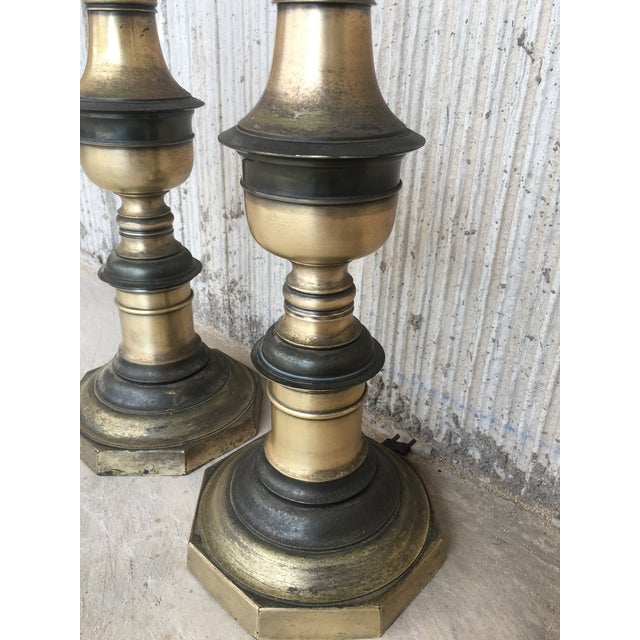 Bronze 20th Pair of Spanish Renaissance Style Bronze Pricket Floor Lamps, Torchères For Sale - Image 8 of 9