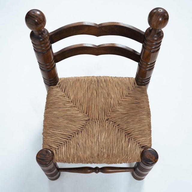 Brown Low Oak Woven Straw Chair by Charles Dudouyt, 1940s For Sale - Image 8 of 10