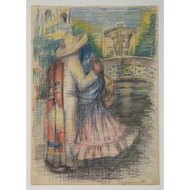 "Twilight Colored Pencil" - Original Pastel and Charcoal on Paper Original charcoal and pastel drawing of a man and woman...