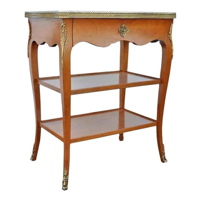 Mid 20th Century French Louis XV Style Cherry Wood One Drawer Lamp Side Table With Bronze Ormolu For Sale