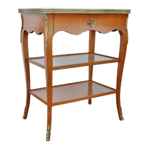 Mid 20th Century French Louis XV Style Cherry Wood One Drawer Lamp Side Table With Bronze Ormolu