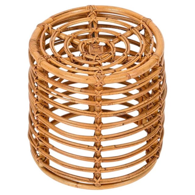 Rattan and Wicker Round Pouf Stool attributed to Tito Agnoli, Italy, 1960s For Sale - Image 12 of 12