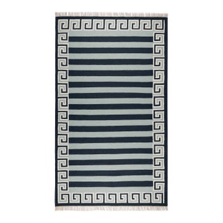 Part & Parcel Goods Wool Stripe Rug, 8' x 10', Sky Blue, Navy and Eggshell For Sale