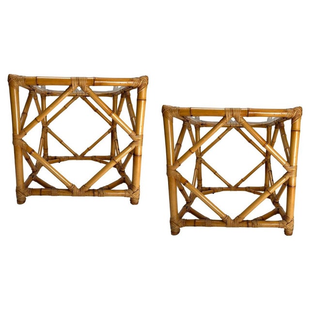 Bamboo and Glass Nightstands attributed to Vivai Del Sud, Italy, 1970s, Set of 2 For Sale - Image 12 of 12