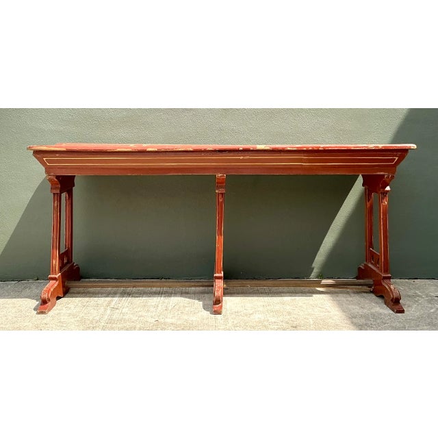 Farmhouse Vintage Rustic Red Wood Console Table For Sale - Image 3 of 12