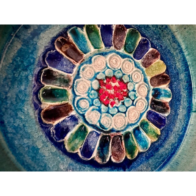 Blue Artisan Ceramic Art Wall Plate with Candleholder, Italy, 1950s For Sale - Image 8 of 12