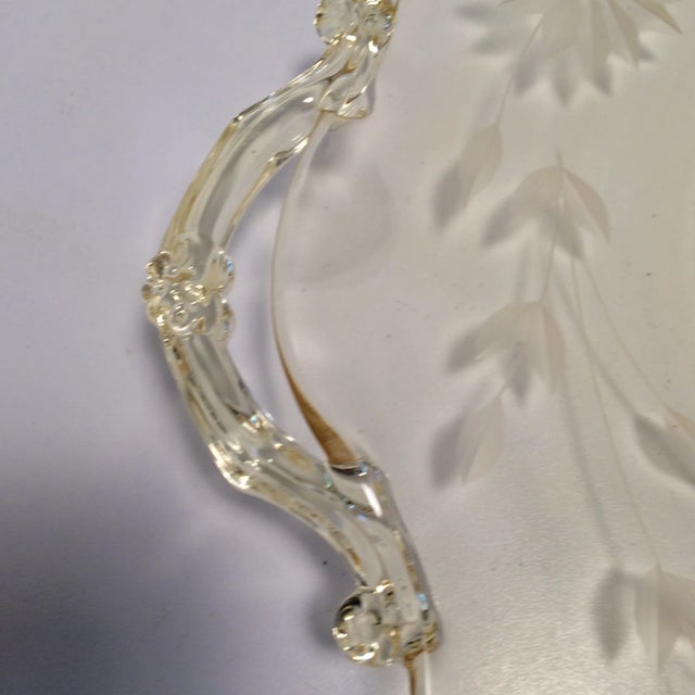 Yellow Floral Etched Lancaster Platter 1930's For Sale - Image 10 of 12