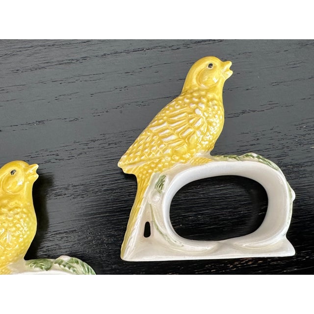 Ceramic Canary Yellow Ceramic Bird Napkin Rings Set of 12 For Sale - Image 7 of 14