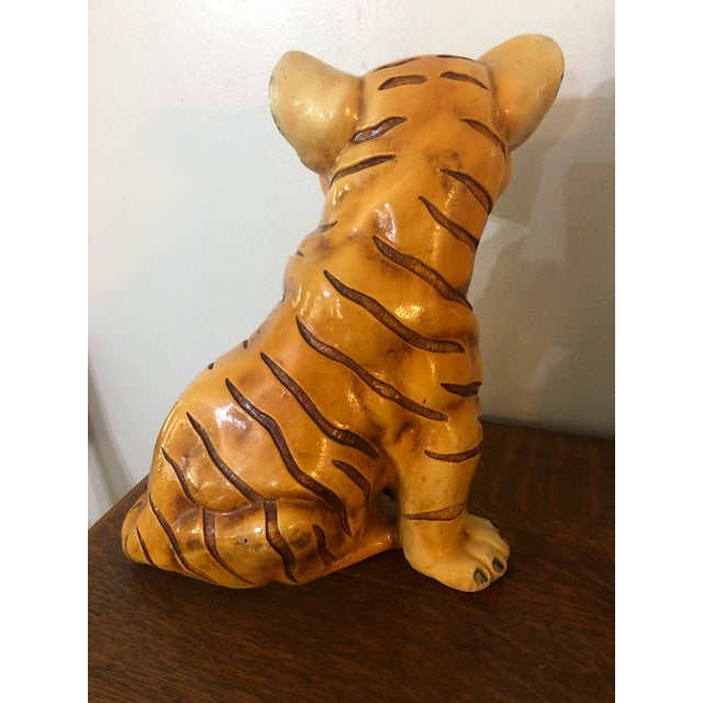 Ceramic Vintage Marwal Chalkware 14” Bengal Tiger Cub Sculpture – Hand-Painted Mid-Century Hollywood Regency Safari Decor For Sale - Image 7 of 12