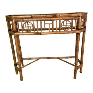 Mid 20th Century Vintage Bamboo and Glass Console For Sale
