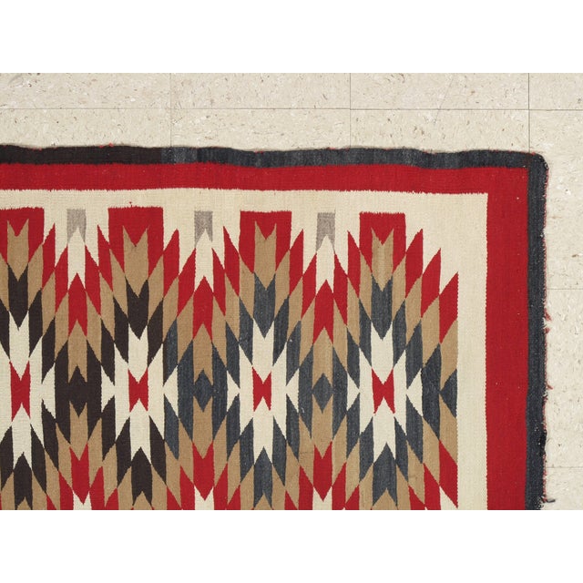 Native American Vintage Navajo Carpet, Folk Rug, Handmade Wool, Beige, Red, Tan For Sale - Image 3 of 10