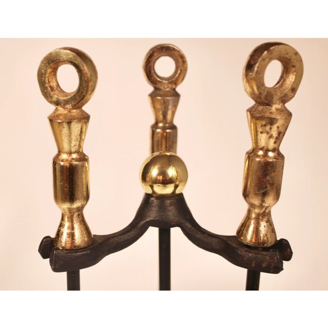 Mid 20th Century Mid Century Modern Black and Gold Iron and Brass Fireplace Tool Set For Sale - Image 5 of 8