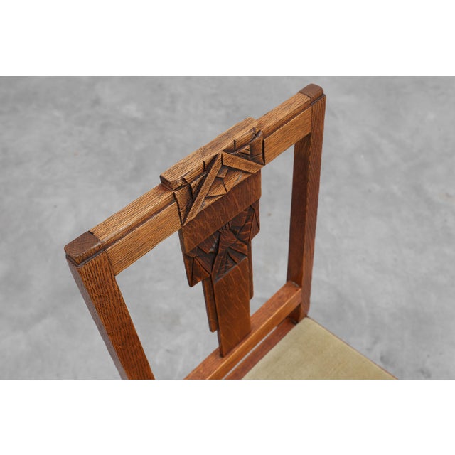 Amsterdam School Oak Side Chair with Geometric Carvings, Netherlands, 1920s For Sale - Image 10 of 12