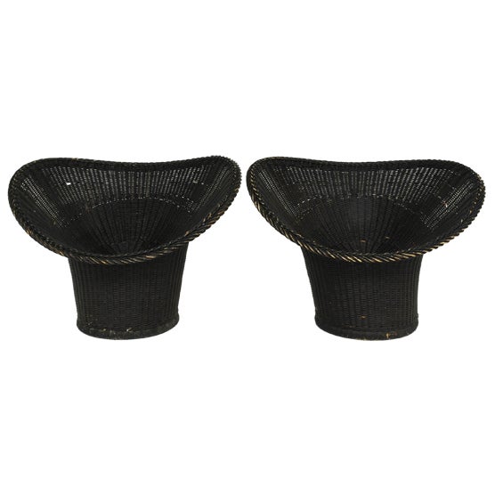 Set of Vintage Woven Wicker Armchairs by Egon Eiermann For Sale