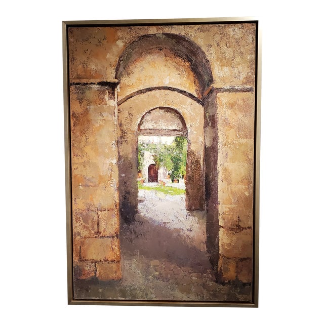 Contemporary Italian Courtyard Archway Original Framed Oil Painting For Sale