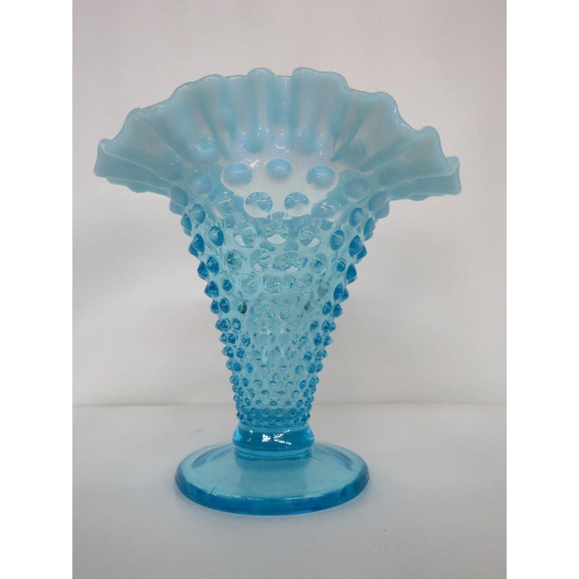 Fenton Hobnail Aqua Blue Opalescent Small Ruffled Vase Chairish