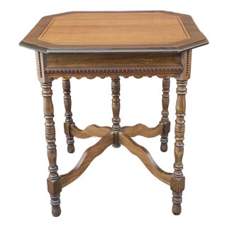 Early 20th Century Jacobean Style Banded Walnut Octogonal Side Table, Circa 1920s For Sale